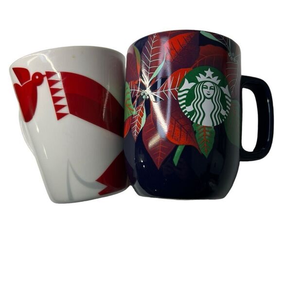🎄2 Christmas cups!! Starbucks 2012 Christmas Red Fox with Bird & poinsettia mug - Picture 10 of 15